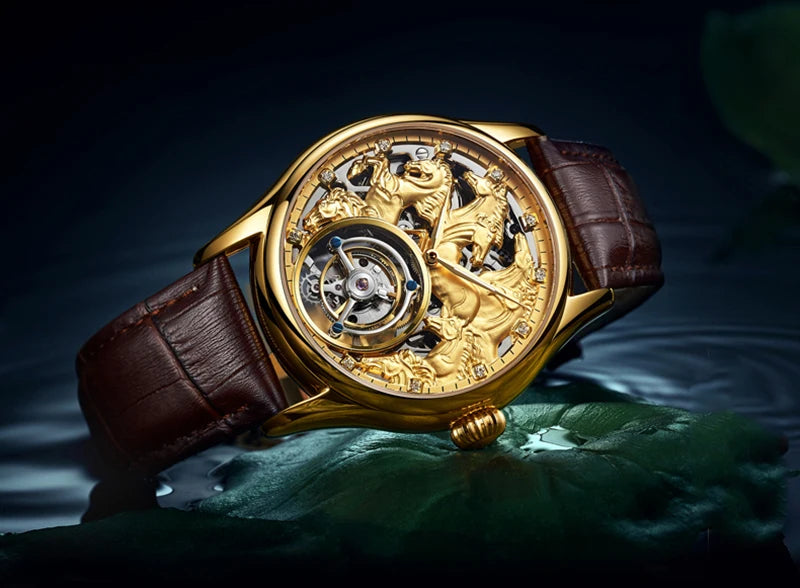 Aesop Flying Tourbillon Mechanical Watch For Men Eight Horses Stylish Waterproof Wristwatch Stylish Skeleton Dial Luxury 2025A