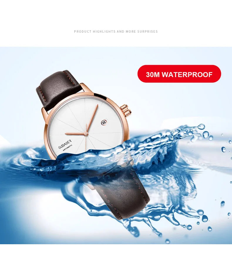 2025 OUBAOER Men Watch Automatic Mechanical Watches Bussiness Leather Strap Wristwatches Waterproof Classic Minimalist Clocks