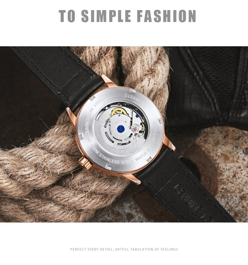 2025 OUBAOER Men Watch Automatic Mechanical Watches Bussiness Leather Strap Wristwatches Waterproof Classic Minimalist Clocks