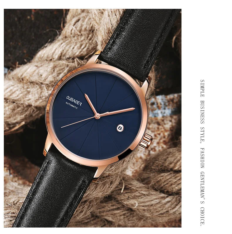 2025 OUBAOER Men Watch Automatic Mechanical Watches Bussiness Leather Strap Wristwatches Waterproof Classic Minimalist Clocks