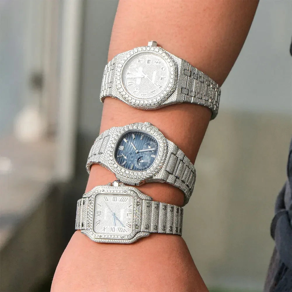 Lced Out VVS Moissanite Watches Diamond Automatic Movement Luxury Handmade Fully Ice Out Diamond Hip Hop Watches