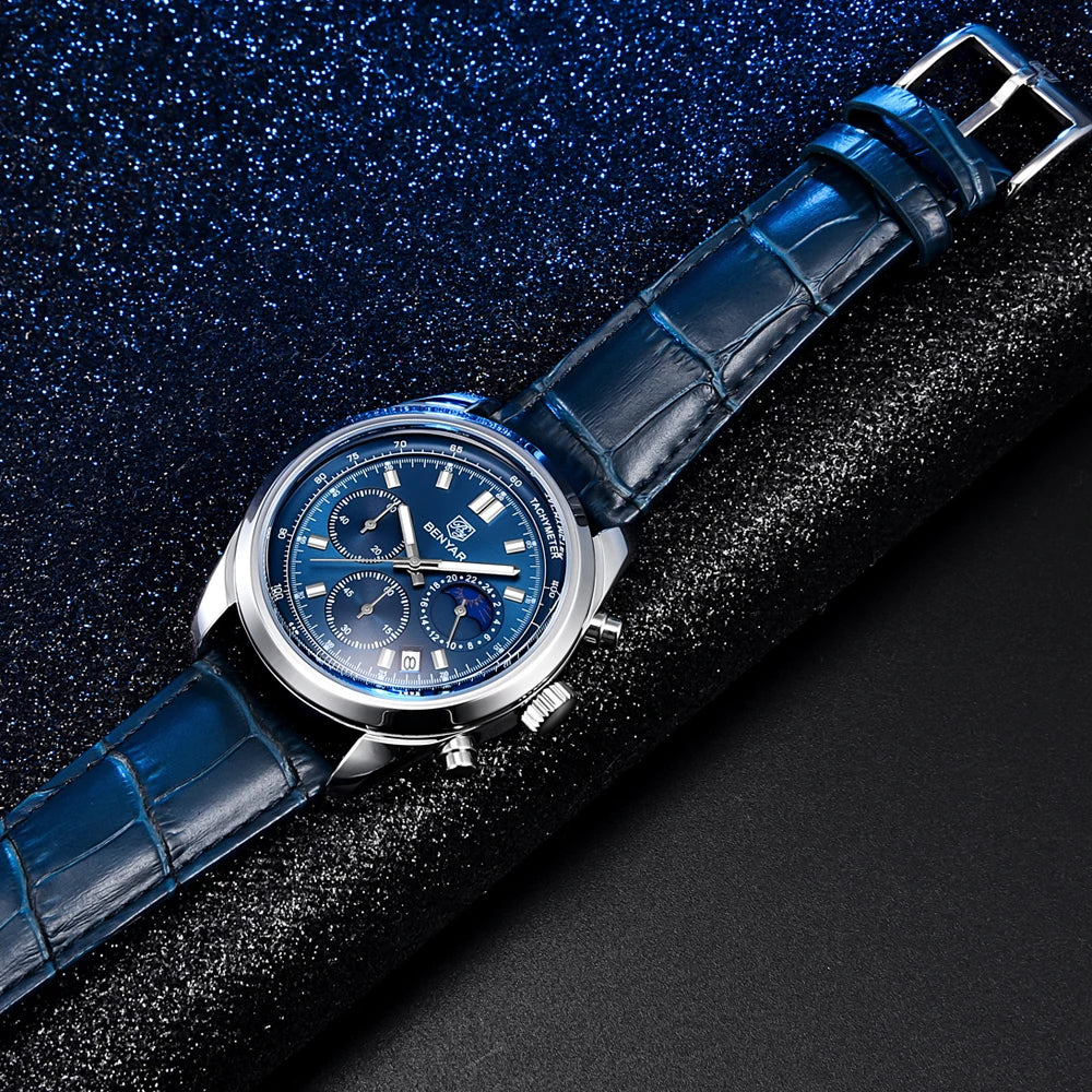 Luxury Men Quartz Wristwatches Top Brand Genuine Leather Chronograph 30M Waterproof Sport Watch Men Reloj Hombre Dropshipping