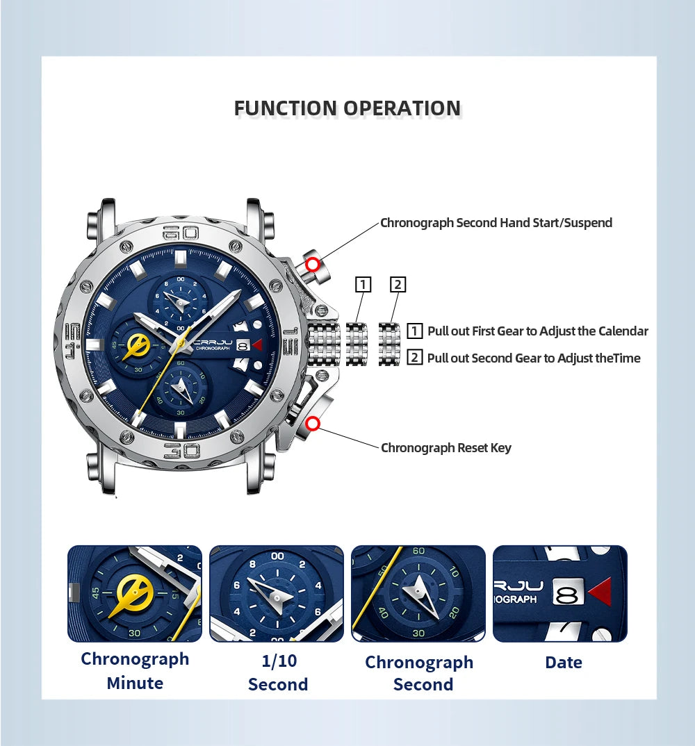 Relogio Masculino CRRJU Sport Chronograph Mens Watches Top Brand Luxury Full Steel Quartz Clock Waterproof Big Dial Watch Men
