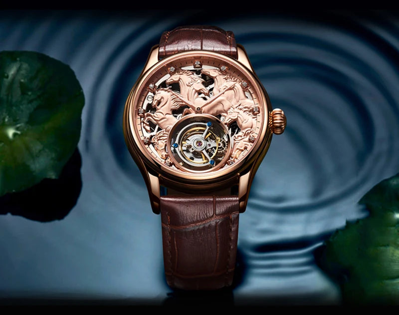 Aesop Flying Tourbillon Mechanical Watch For Men Eight Horses Stylish Waterproof Wristwatch Stylish Skeleton Dial Luxury 2025A