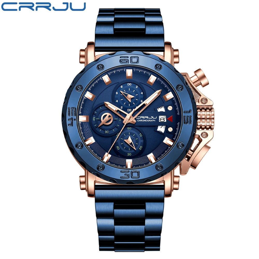 Relogio Masculino CRRJU Sport Chronograph Mens Watches Top Brand Luxury Full Steel Quartz Clock Waterproof Big Dial Watch Men