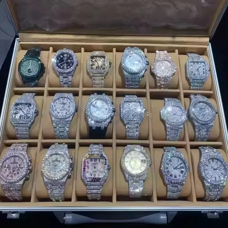 VVS High Quality Luxury Moissanite Watches with Custom Dial Diamond Mechanical Watch Diver Factory Wholesale Hip Hop Style Watch