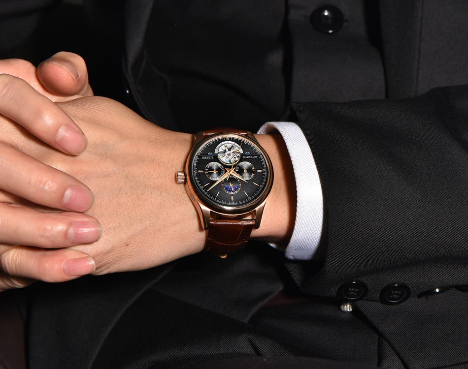 Relogio Masculino 50M Waterproof Mens Watches New LIGE Top Brand Luxury Automatic Mechanical Watch Man Leather Watch Week Clock