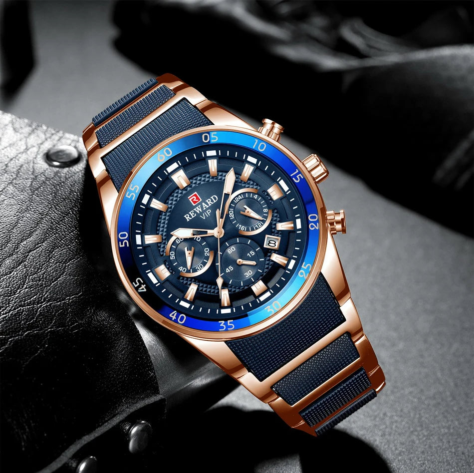 REWARD Big Dial Mens Watches Top Luxury Brand Sport Waterproof Watch Men Chronograph Quartz Clock Automatic Date WristWatches