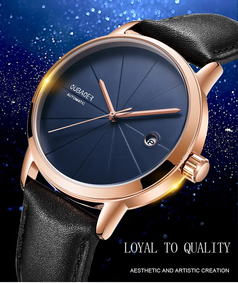 2025 OUBAOER Men Watch Automatic Mechanical Watches Bussiness Leather Strap Wristwatches Waterproof Classic Minimalist Clocks