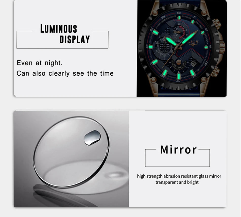 2025 New LIGE Blue Casual Mesh Belt Fashion Quartz Wristwatches Mens Watches Top Brand Luxury Waterproof Clock Relogio Masculino