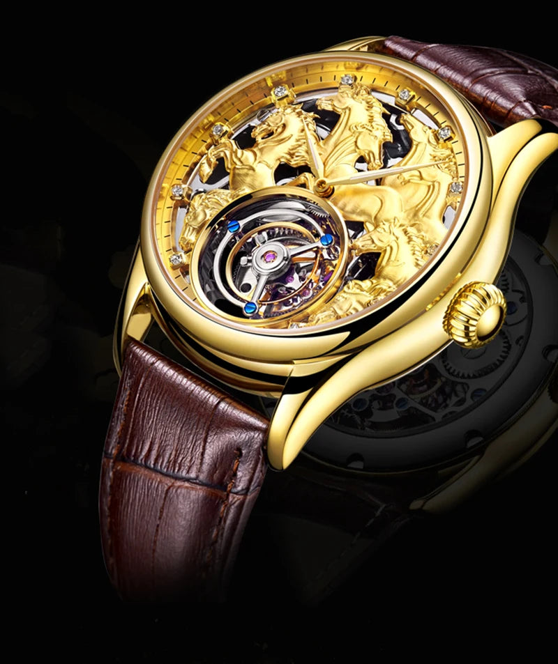 Aesop Flying Tourbillon Mechanical Watch For Men Eight Horses Stylish Waterproof Wristwatch Stylish Skeleton Dial Luxury 2025A