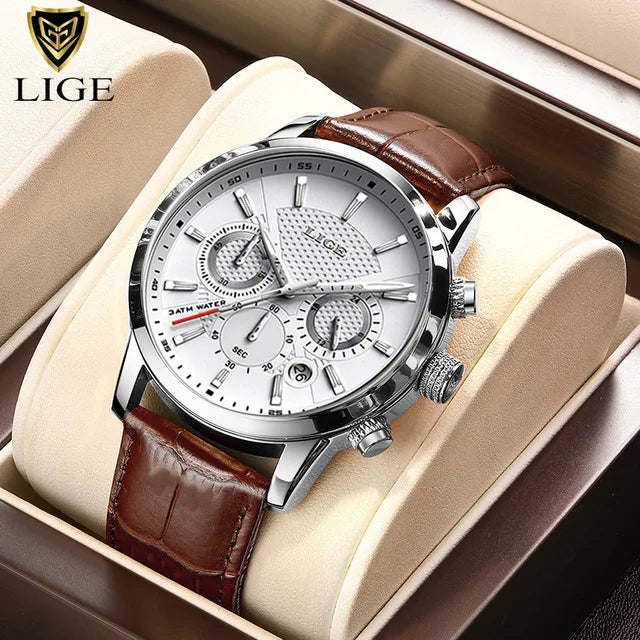 LIGE 2025 Watch Men Fashion Sports Quartz Clocks Mens Watches Top Brand Leather Military Waterproof Date Watch Relogio Masculino