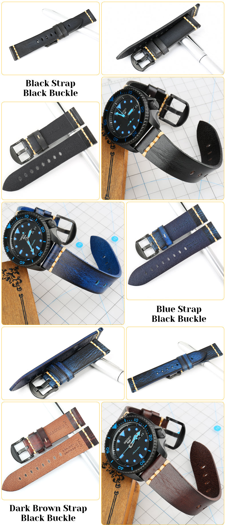 Leather Strap For rolex_watch man Watchband Galaxy Watch Strap 18mm 20mm 22mm 24mm Watch Band Wrist Bracelets Roes Gold Buckle