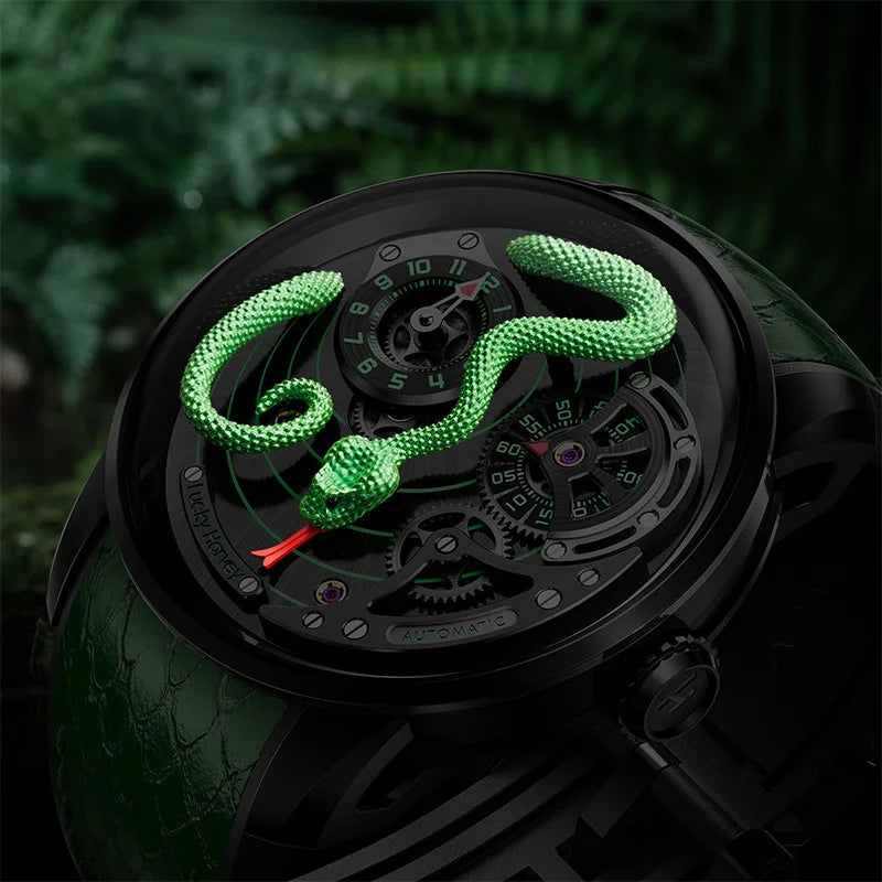 High End Automatic Golden Mechanical Snake Hand Watch for Men Custom Made Chinese With Moving Dragon Wrist Watch Customization