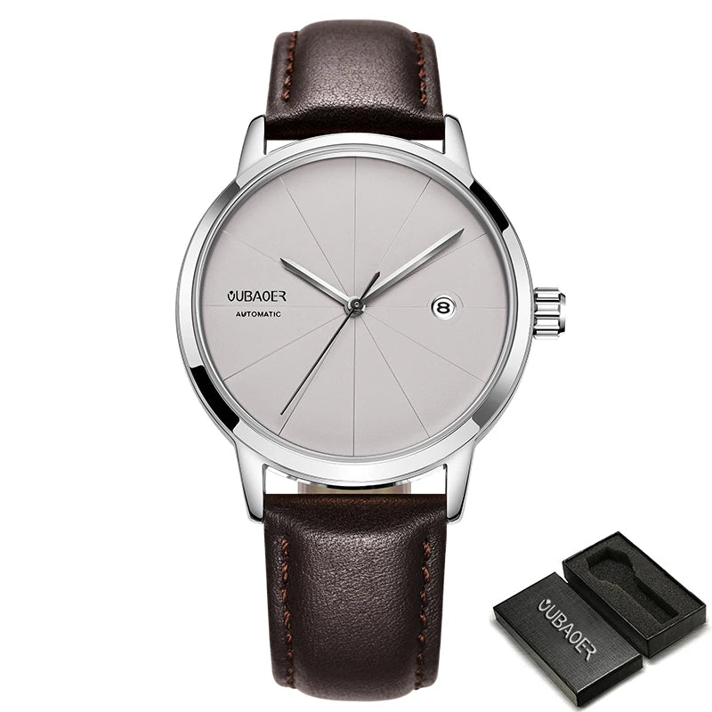 2025 OUBAOER Men Watch Automatic Mechanical Watches Bussiness Leather Strap Wristwatches Waterproof Classic Minimalist Clocks