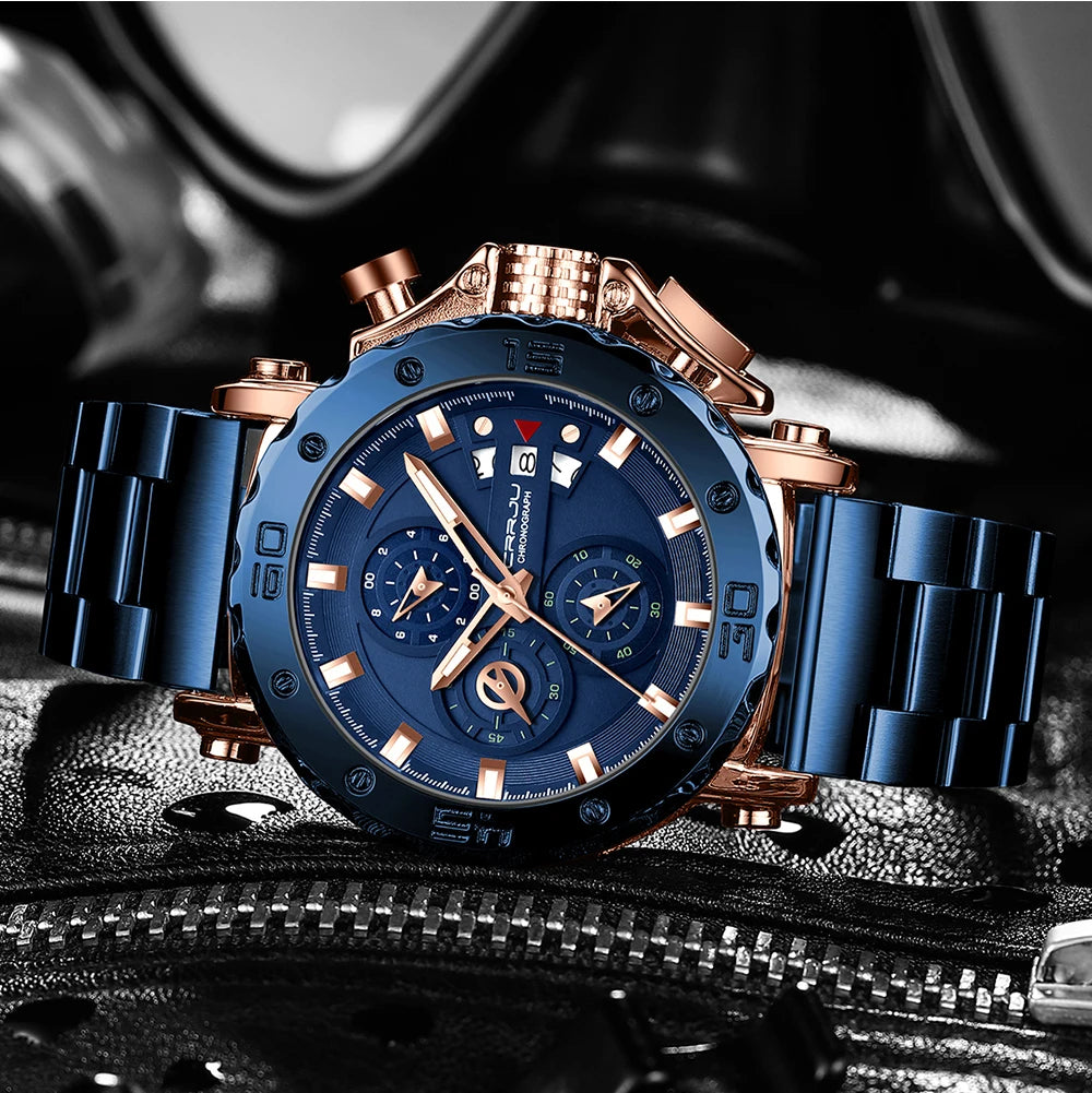 Relogio Masculino CRRJU Sport Chronograph Mens Watches Top Brand Luxury Full Steel Quartz Clock Waterproof Big Dial Watch Men