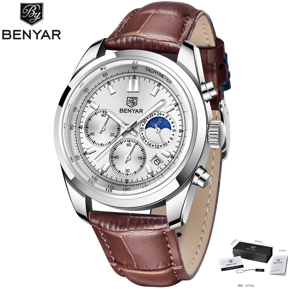 Luxury Men Quartz Wristwatches Top Brand Genuine Leather Chronograph 30M Waterproof Sport Watch Men Reloj Hombre Dropshipping