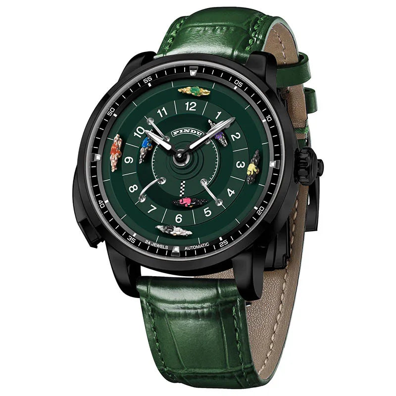 Pindu Designs NH35 Men's Mechanical Watch Press Button Turn Horse Riding Roulette Blue Sapphire Mirror Miyota Movement Jacob