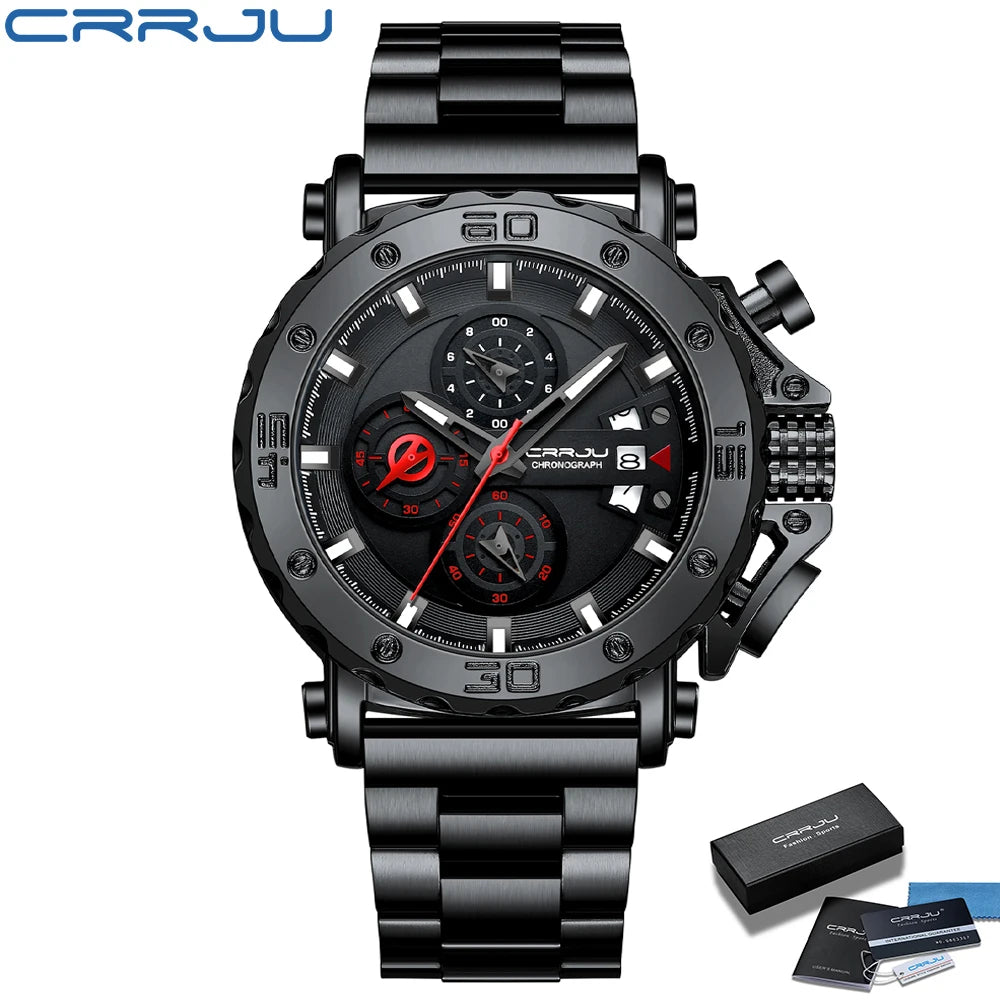 Relogio Masculino CRRJU Sport Chronograph Mens Watches Top Brand Luxury Full Steel Quartz Clock Waterproof Big Dial Watch Men