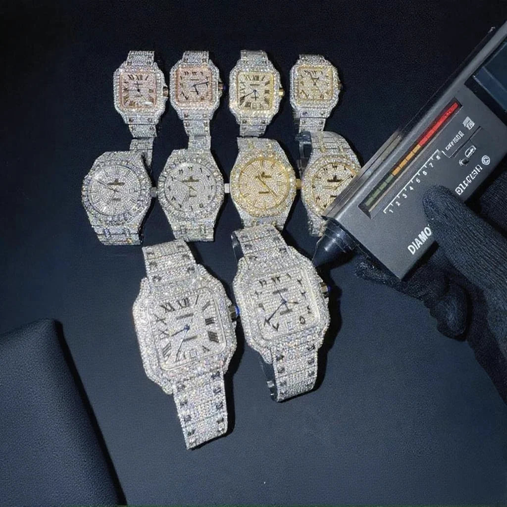 VVS High Quality Luxury Moissanite Watches with Custom Dial Diamond Mechanical Watch Diver Factory Wholesale Hip Hop Style Watch