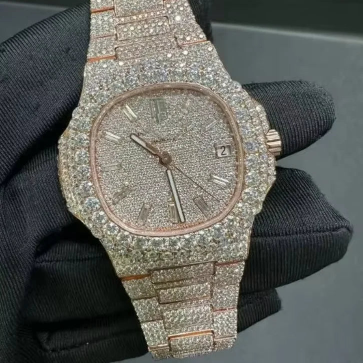 VVS High Quality Luxury Moissanite Watches with Custom Dial Diamond Mechanical Watch Diver Factory Wholesale Hip Hop Style Watch