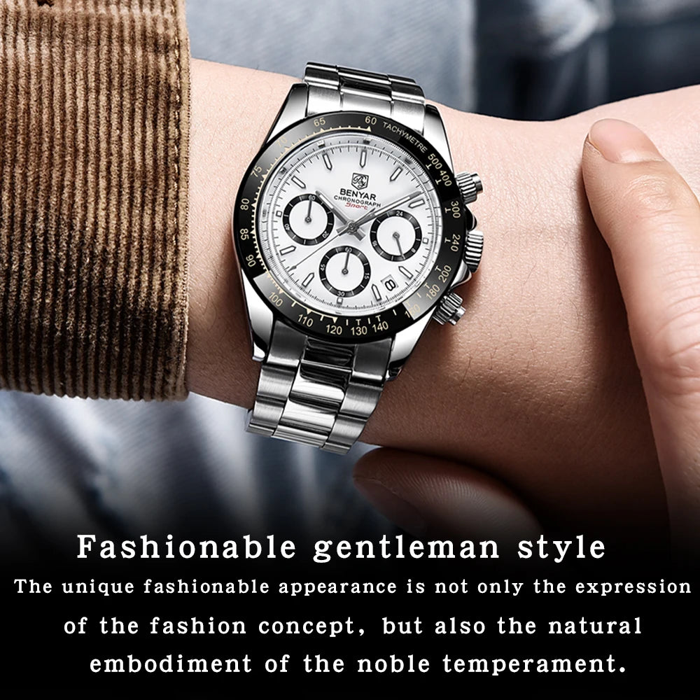 Relojes Hombre 2024 BENYAR New  Watches Men Luxury Brand Chronograph Male Sport Watches Waterproof Stainless Steel Quartz  Watch
