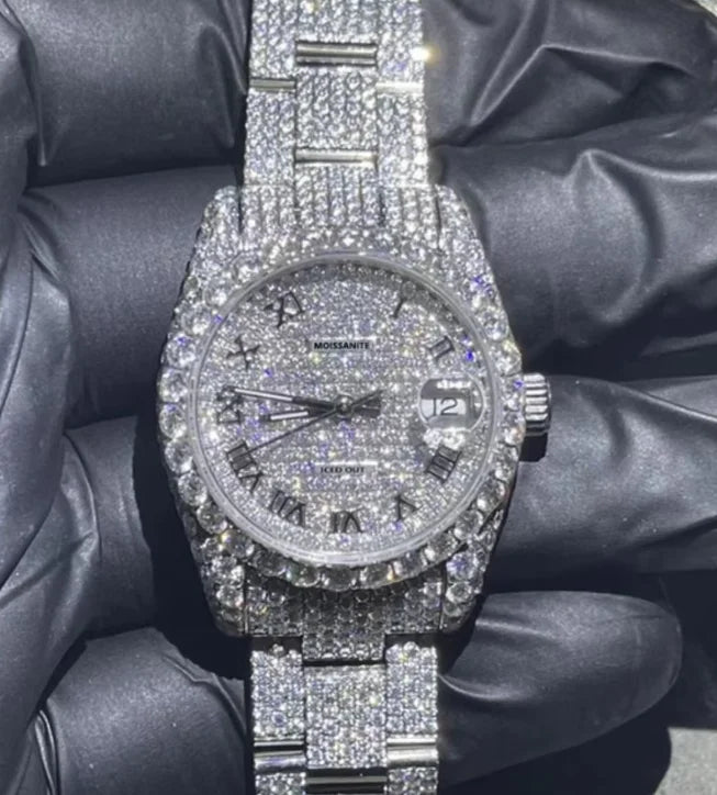 VVS High Quality Luxury Moissanite Watches with Custom Dial Diamond Mechanical Watch Diver Factory Wholesale Hip Hop Style Watch