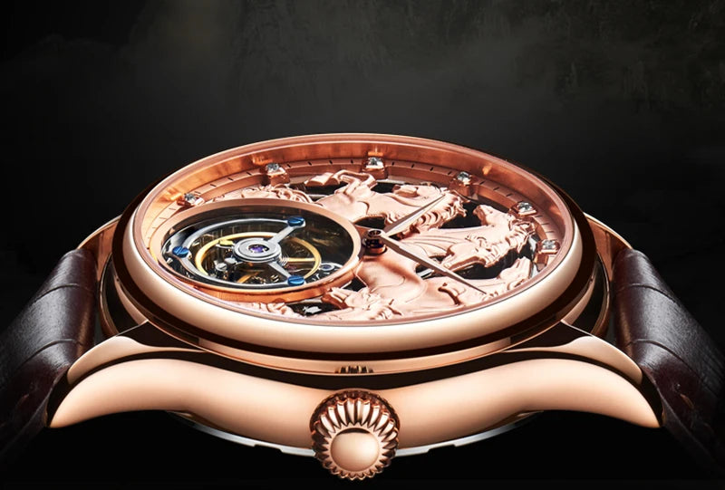 Aesop Flying Tourbillon Mechanical Watch For Men Eight Horses Stylish Waterproof Wristwatch Stylish Skeleton Dial Luxury 2025A