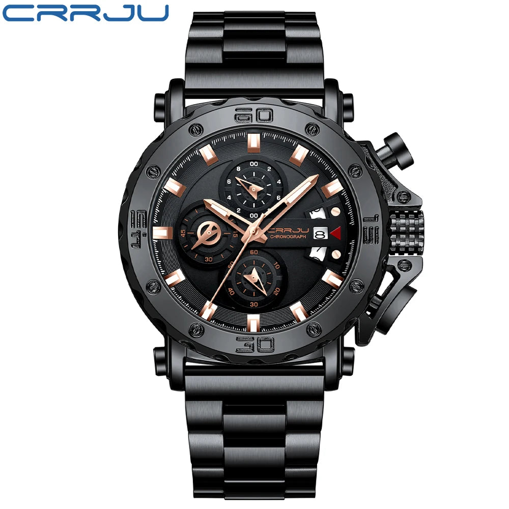 Relogio Masculino CRRJU Sport Chronograph Mens Watches Top Brand Luxury Full Steel Quartz Clock Waterproof Big Dial Watch Men