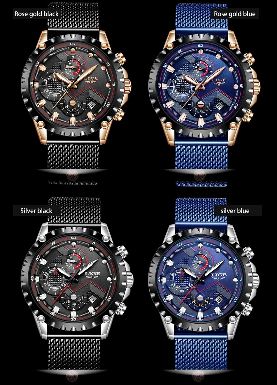 2025 New LIGE Blue Casual Mesh Belt Fashion Quartz Wristwatches Mens Watches Top Brand Luxury Waterproof Clock Relogio Masculino