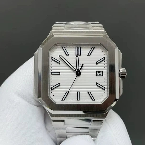 High End Sumptuous Roman Numeral Striped Stainless Steel Mechanical Watch Anti-fingerprint Trendy Street Fashion Design Pointer