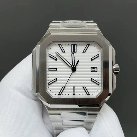 High End Sumptuous Roman Numeral Striped Stainless Steel Mechanical Watch Anti-fingerprint Trendy Street Fashion Design Pointer