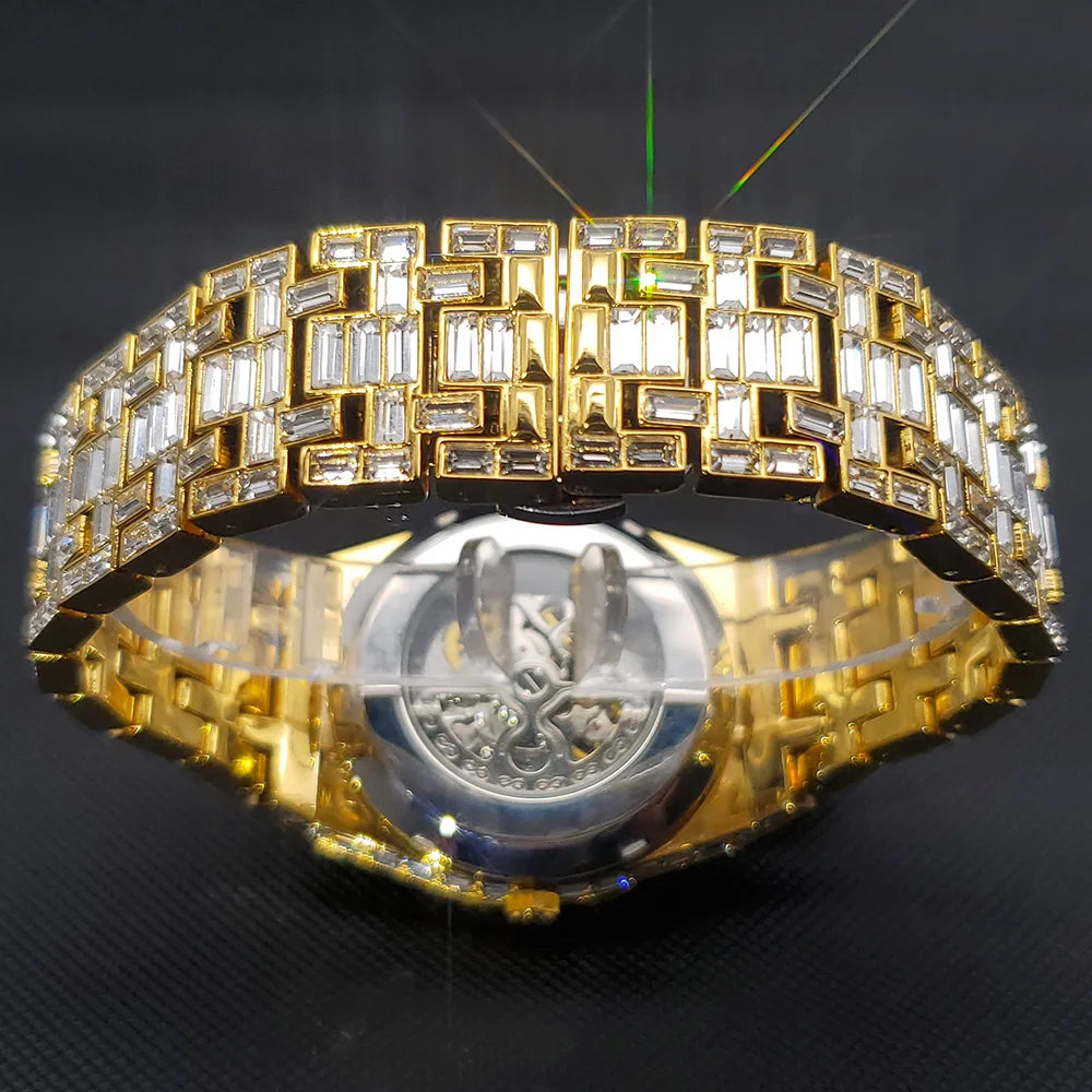 Luxury Automatic Watch For Men Hip Hop Diamond Skeleton Mechanical relogio masculino Ice Out waterproof Man Watches Dropshipping