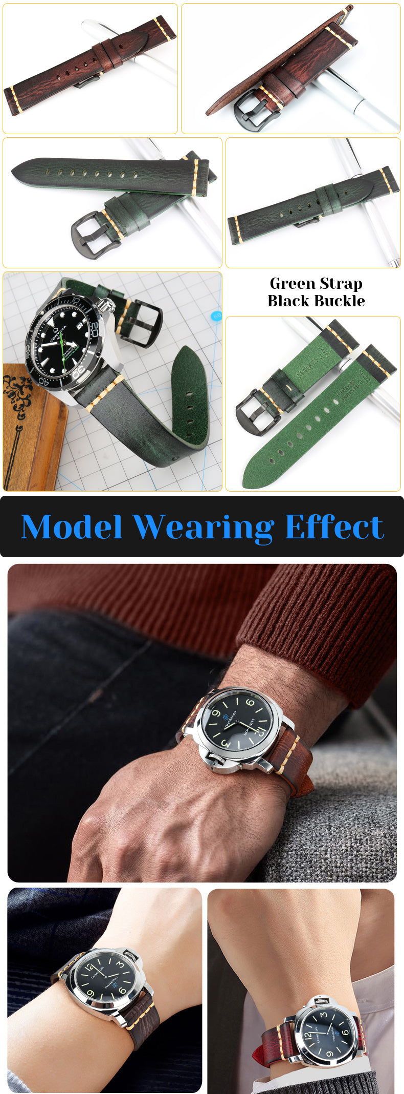 Leather Strap For rolex_watch man Watchband Galaxy Watch Strap 18mm 20mm 22mm 24mm Watch Band Wrist Bracelets Roes Gold Buckle