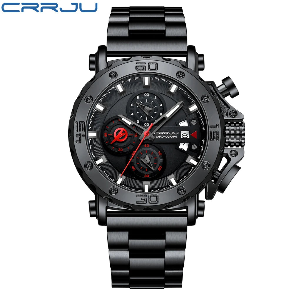 Relogio Masculino CRRJU Sport Chronograph Mens Watches Top Brand Luxury Full Steel Quartz Clock Waterproof Big Dial Watch Men