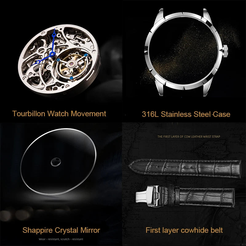 Aesop Flying Tourbillon Mechanical Watch For Men Eight Horses Stylish Waterproof Wristwatch Stylish Skeleton Dial Luxury 2025A