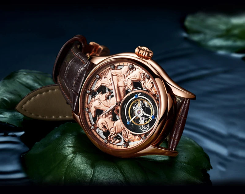 Aesop Flying Tourbillon Mechanical Watch For Men Eight Horses Stylish Waterproof Wristwatch Stylish Skeleton Dial Luxury 2025A