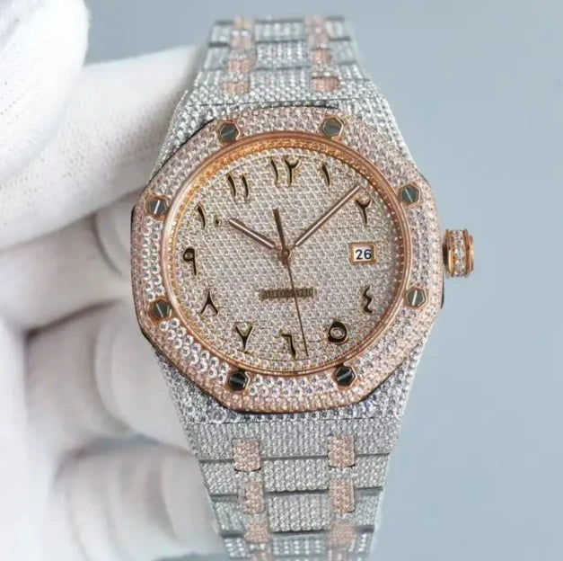 D Color Moissanite Sport Mechanical Watch VVS Hip Hop Stainless Steel Iced Out Diameter Watch Full Pave Setting Pointer Display