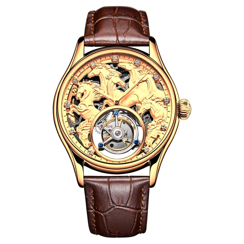 Aesop Flying Tourbillon Mechanical Watch For Men Eight Horses Stylish Waterproof Wristwatch Stylish Skeleton Dial Luxury 2025A
