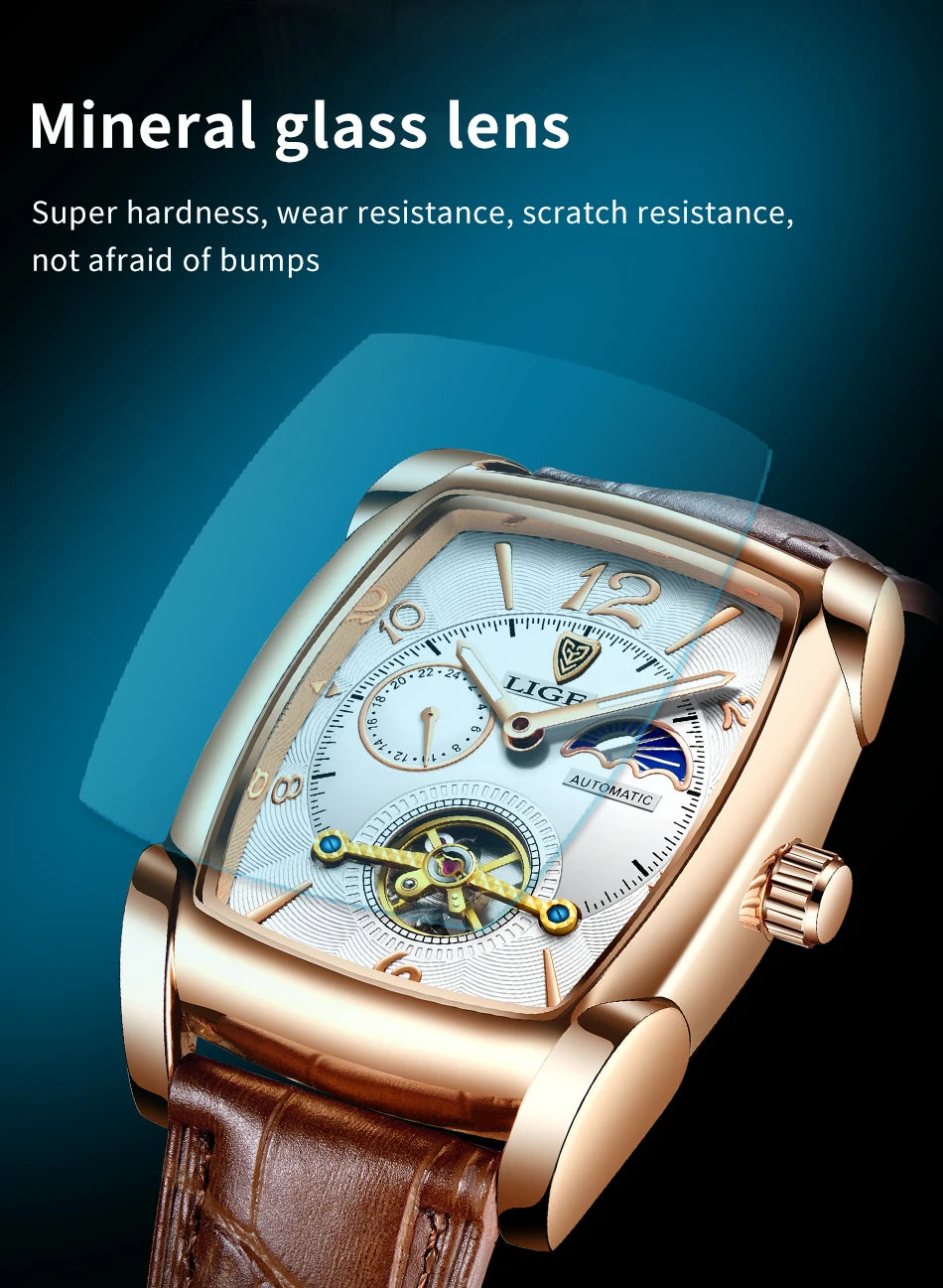 LIGE New Tourbillon Automatic Mechanical Womens Watches Top Brand Luxury Fashion Waterproof Skeleton ladyClock Montre Homme