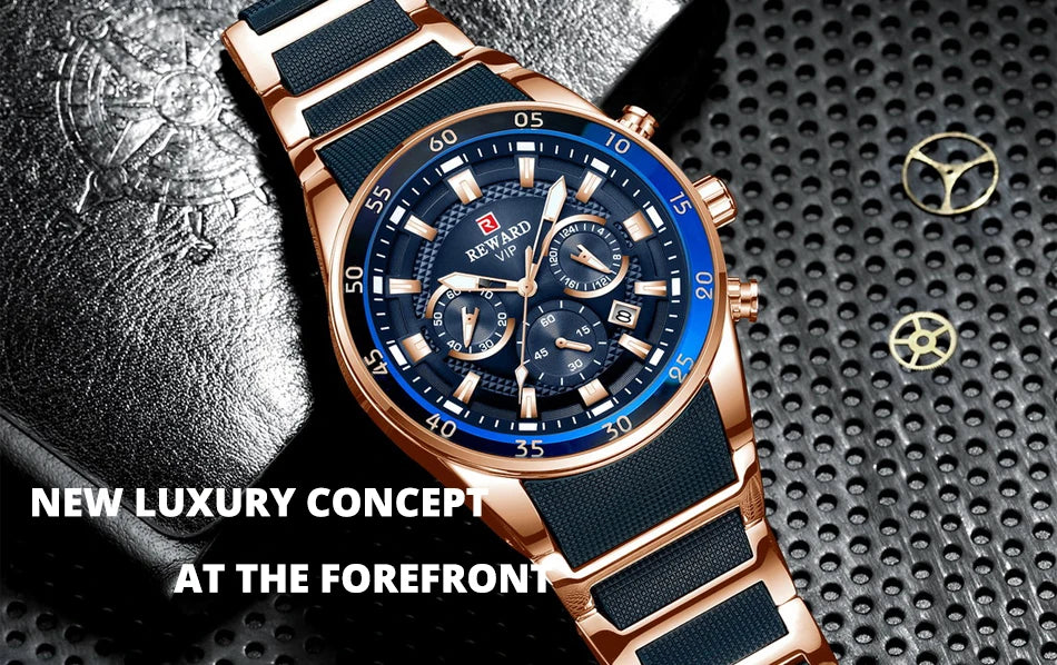 REWARD Big Dial Mens Watches Top Luxury Brand Sport Waterproof Watch Men Chronograph Quartz Clock Automatic Date WristWatches