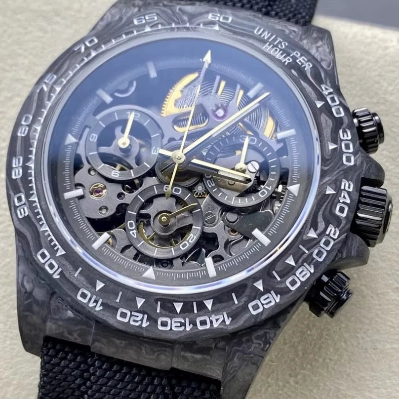 Luxury Luminous Mechanical Watch Waterproof 40mm Top Quality DIW Factory ETA 4130 Movement Carbon GET Skeleton Watch