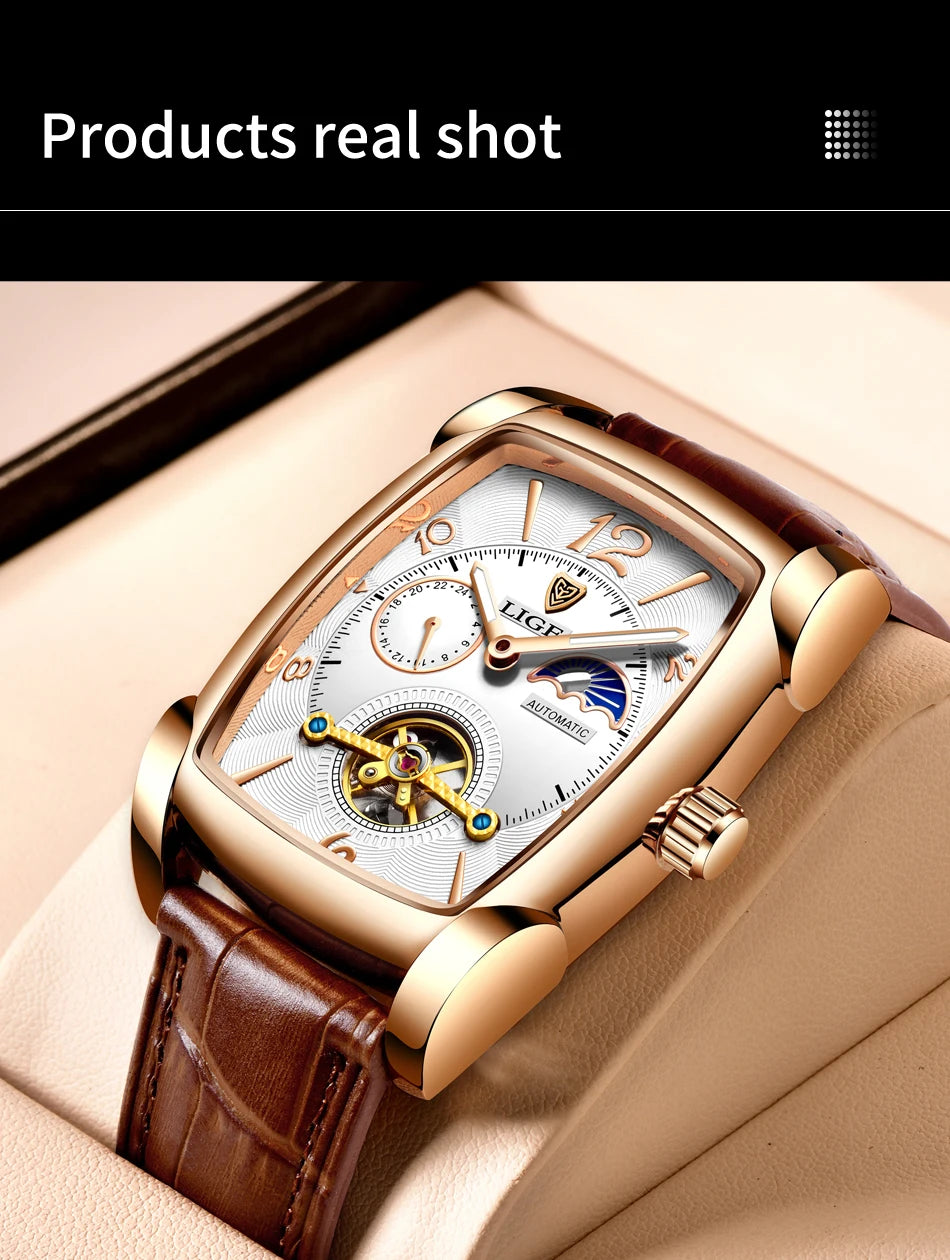 LIGE New Tourbillon Automatic Mechanical Womens Watches Top Brand Luxury Fashion Waterproof Skeleton ladyClock Montre Homme