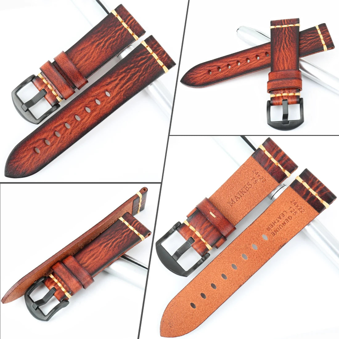 Leather Strap For rolex_watch man Watchband Galaxy Watch Strap 18mm 20mm 22mm 24mm Watch Band Wrist Bracelets Roes Gold Buckle