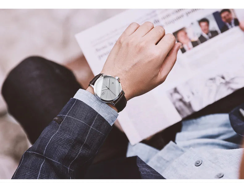 2025 OUBAOER Men Watch Automatic Mechanical Watches Bussiness Leather Strap Wristwatches Waterproof Classic Minimalist Clocks