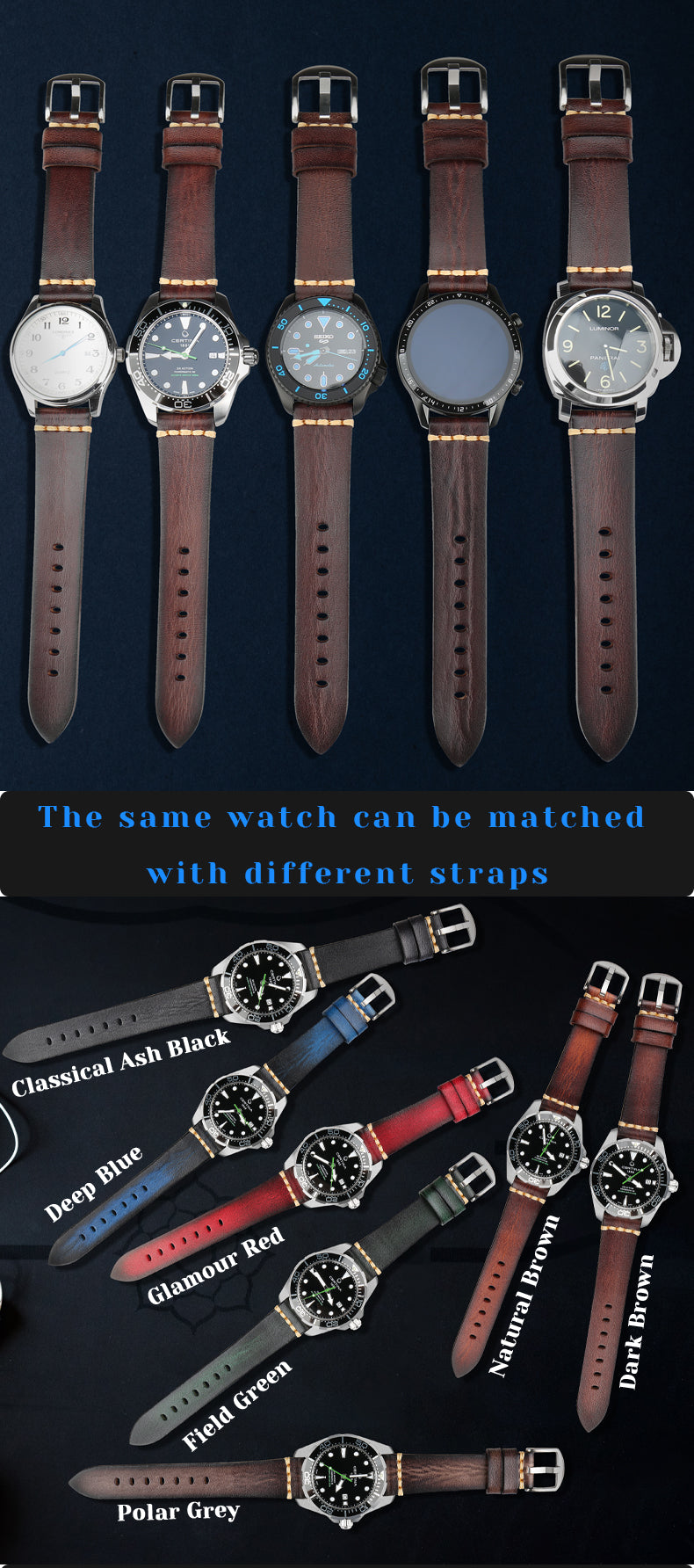 Leather Strap For rolex_watch man Watchband Galaxy Watch Strap 18mm 20mm 22mm 24mm Watch Band Wrist Bracelets Roes Gold Buckle