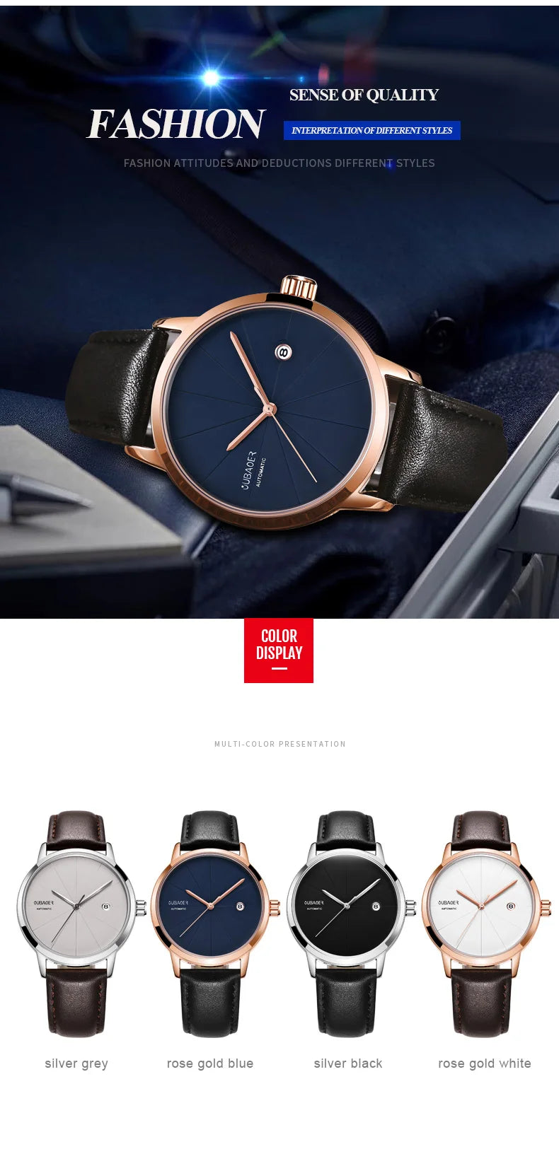 2025 OUBAOER Men Watch Automatic Mechanical Watches Bussiness Leather Strap Wristwatches Waterproof Classic Minimalist Clocks