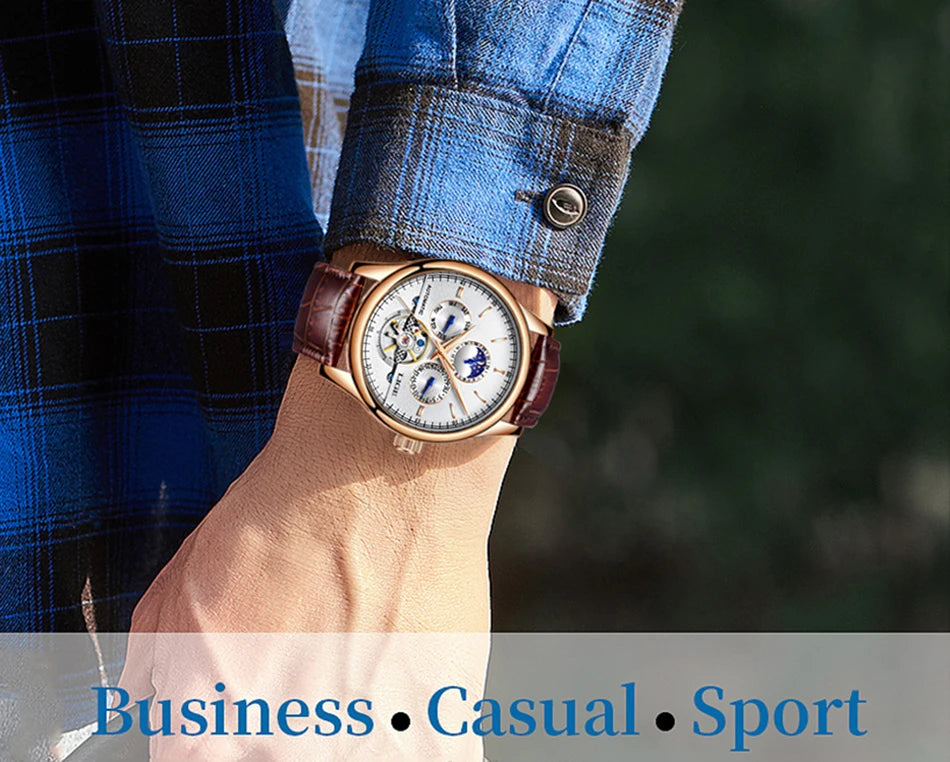 Relogio Masculino 50M Waterproof Mens Watches New LIGE Top Brand Luxury Automatic Mechanical Watch Man Leather Watch Week Clock