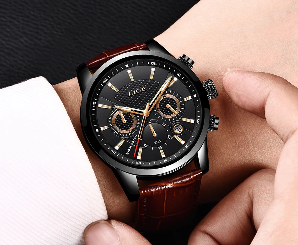 LIGE 2025 Watch Men Fashion Sports Quartz Clocks Mens Watches Top Brand Leather Military Waterproof Date Watch Relogio Masculino
