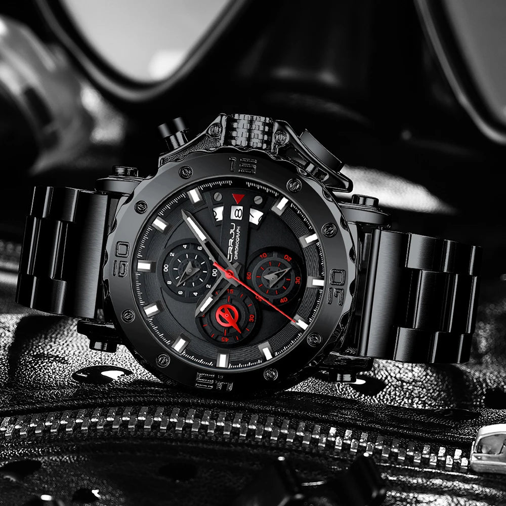 CRRJU Watch for Men Top Brand Luxury Big Dial Stainless Steel Waterproof Chronograph Wristwatches with Date Relogio Masculino